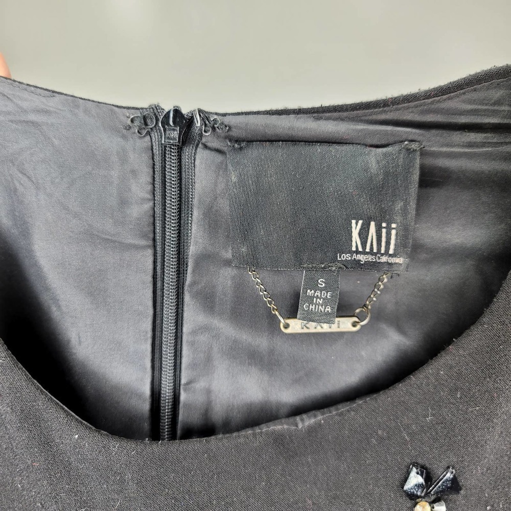Kaii‎ Black Dress Short Sleeve Embellished A-Line Small - Picture 3 of 6